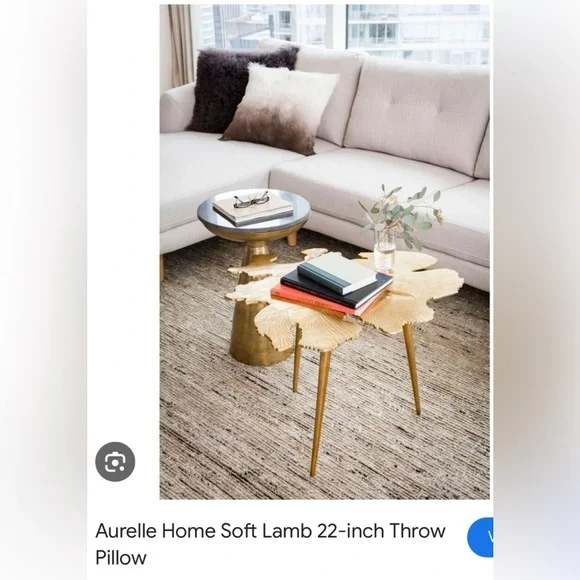 Aurelle Home 22” ombré cream and brown Mongolian lamb fur throw pillow, as new!! - Picture 3 of 5